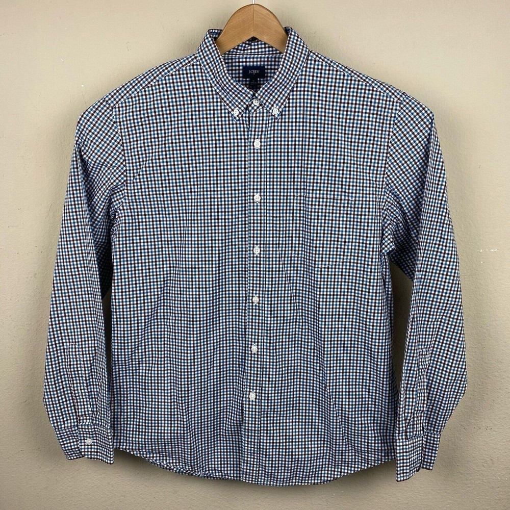 J. Crew Men's Navy Red Plaid Cotton Long Sleeve Button Down Shirt Size XL Slim - Picture 4 of 5